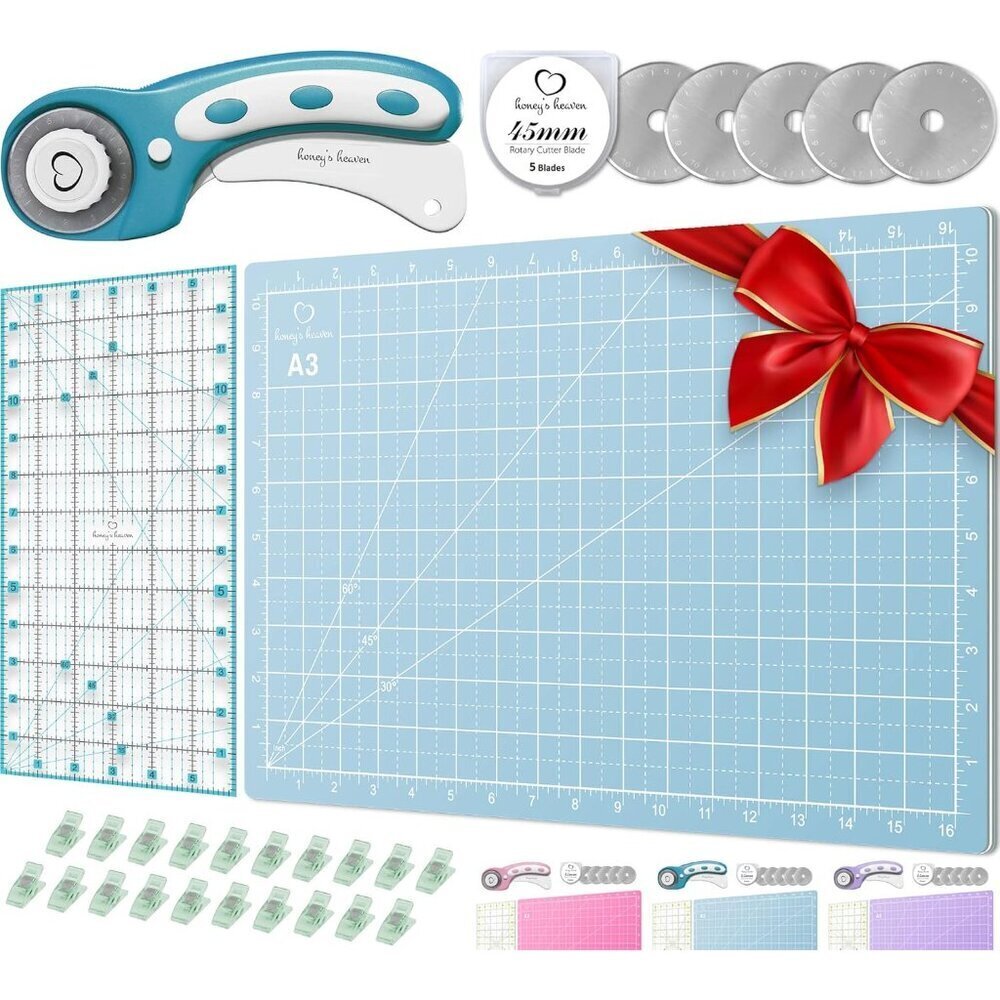 Rotary Cutter Set turquoise - Quilting Kit incl. 45mm Fabric Cutter, 5